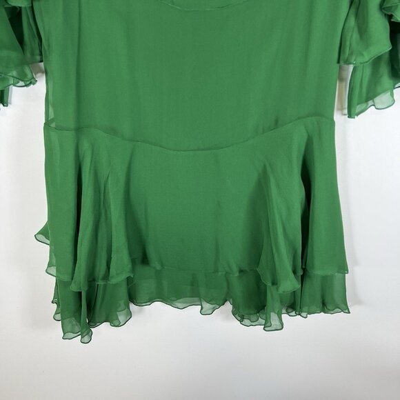 Alice + Olivia Flouncy Silk Chiffon‎ Tunic Dress Green Women’s Size 2 Designer - Picture 3 of 9